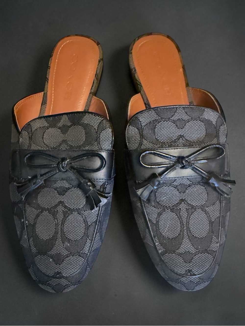 Coach Men’s Black Signature Canvas Bow-Trim Slip-On Loafers